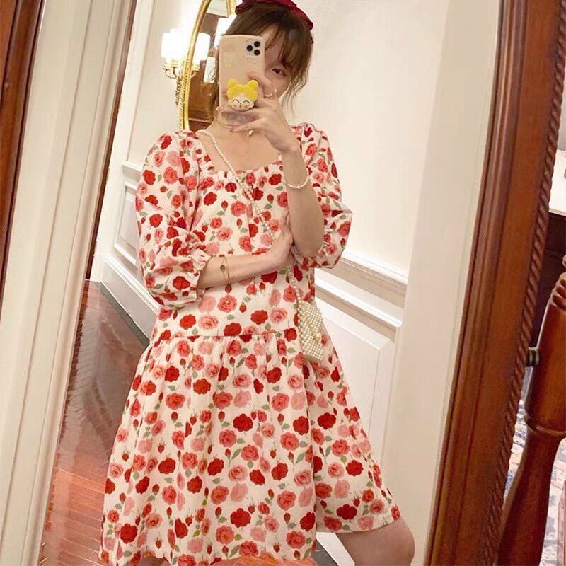 Đầm babydoll hoa hồngBG