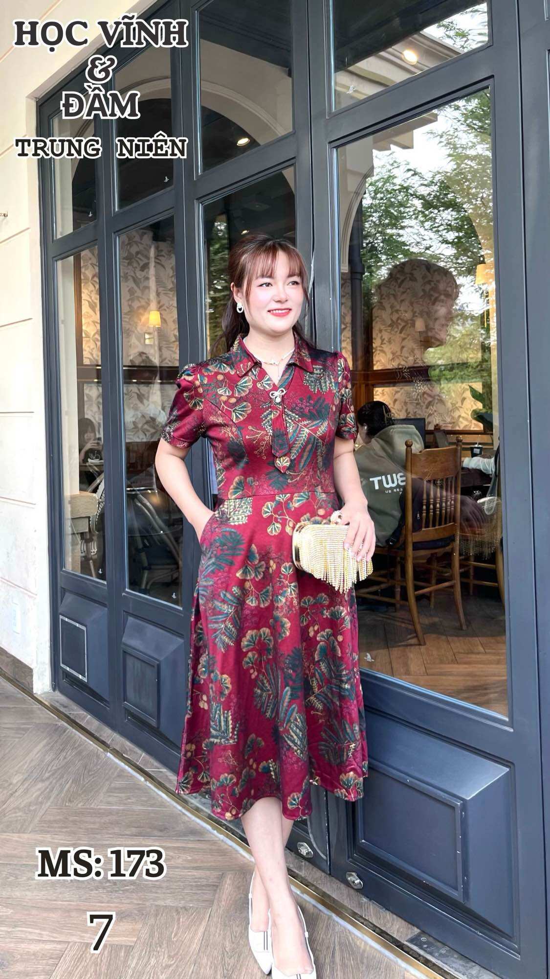 ĐẦM HOA XOÈ CỔ SƠ MI KÍN ĐÁO THANH LỊCH. M 173