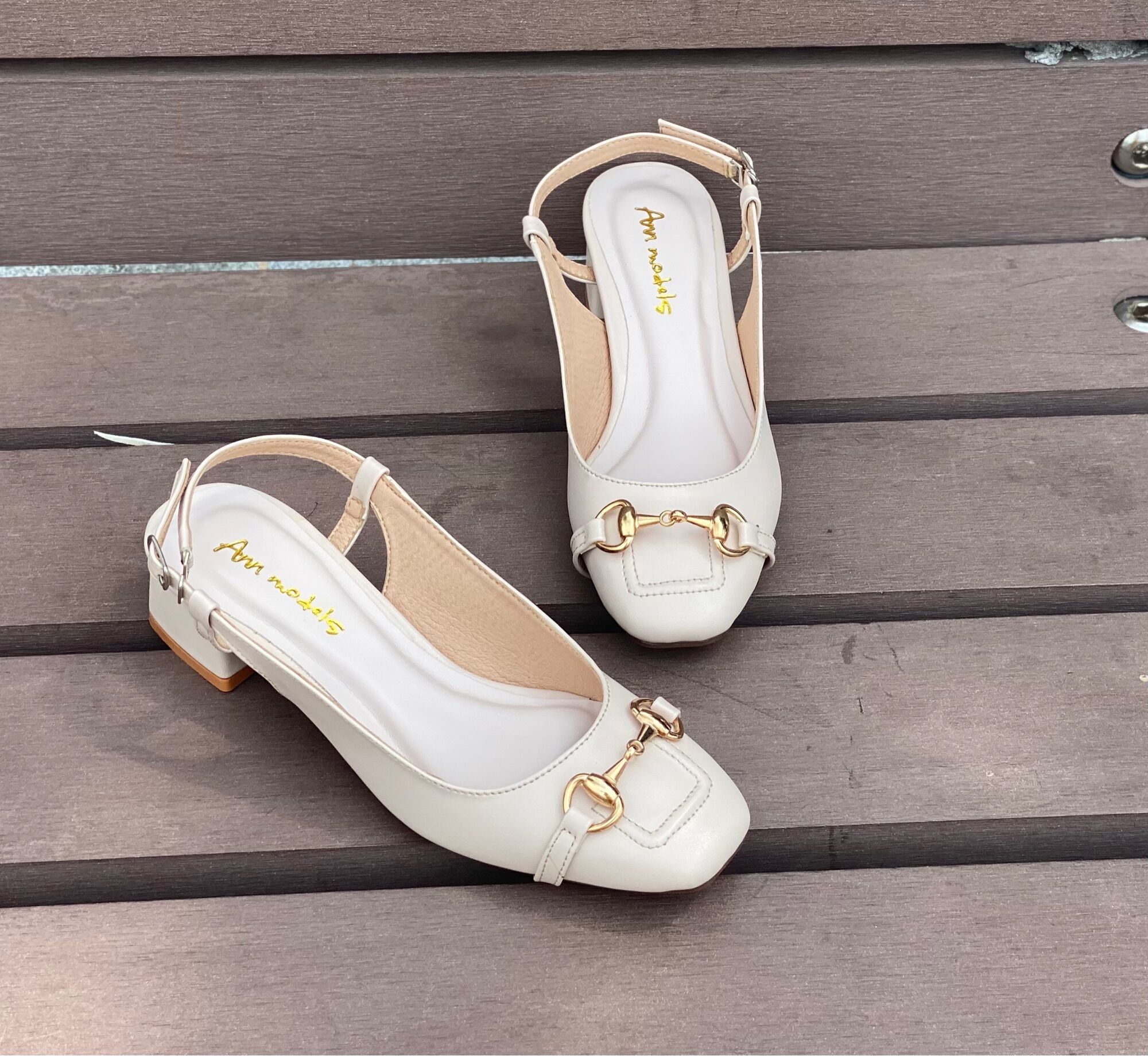 Giày cao gót 3 phân mũi vuông kiểu dáng slingback phối khoá sắt - MINDIOR
