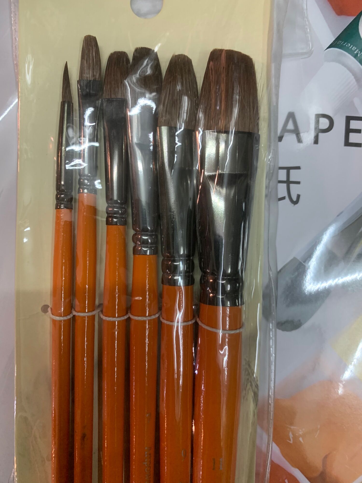Vỉ cọ vẽ 6 cây lông chồn thân xanh/cam