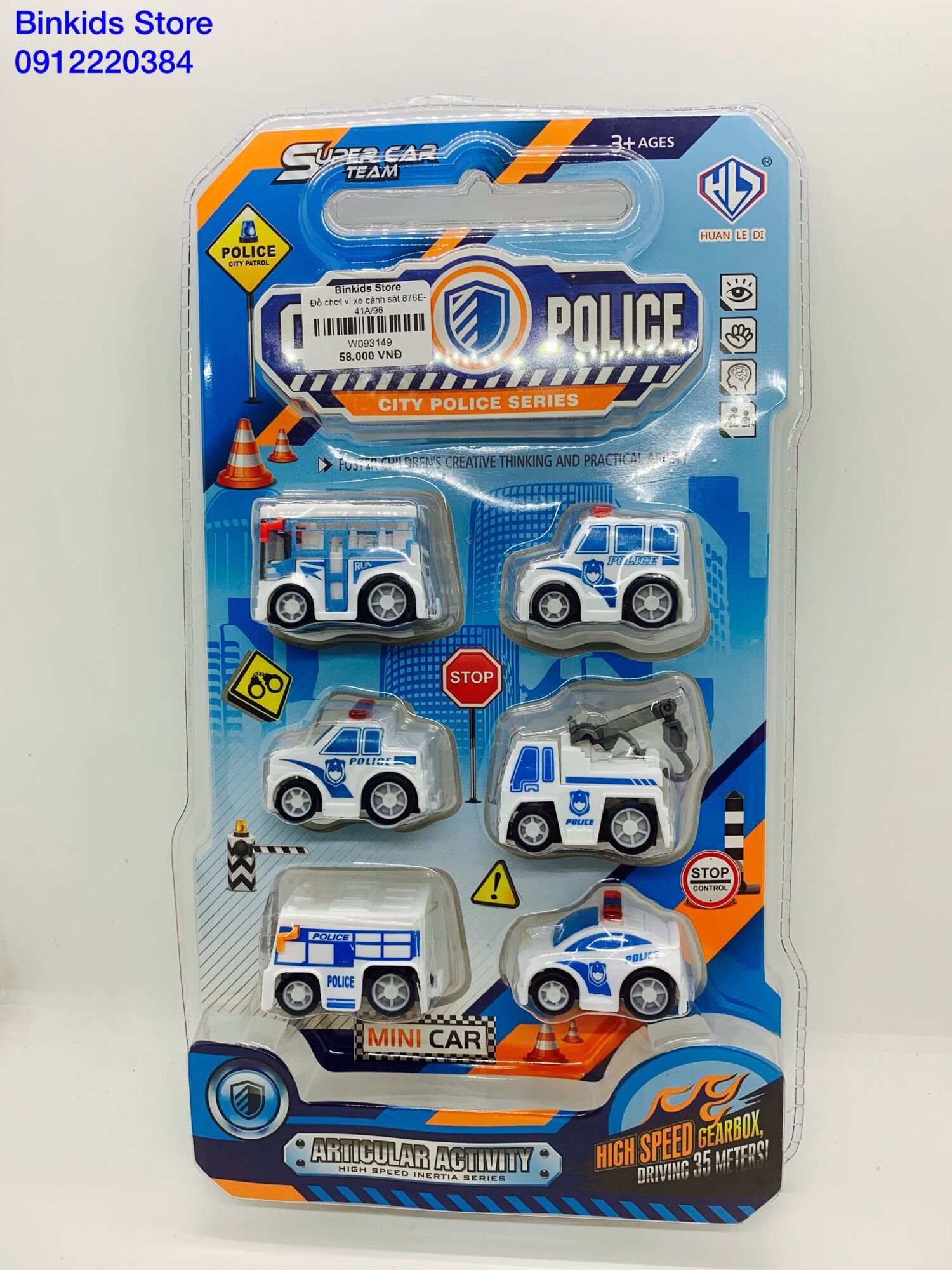 Vỉ 6 xe cảnh sát chạy đà mini