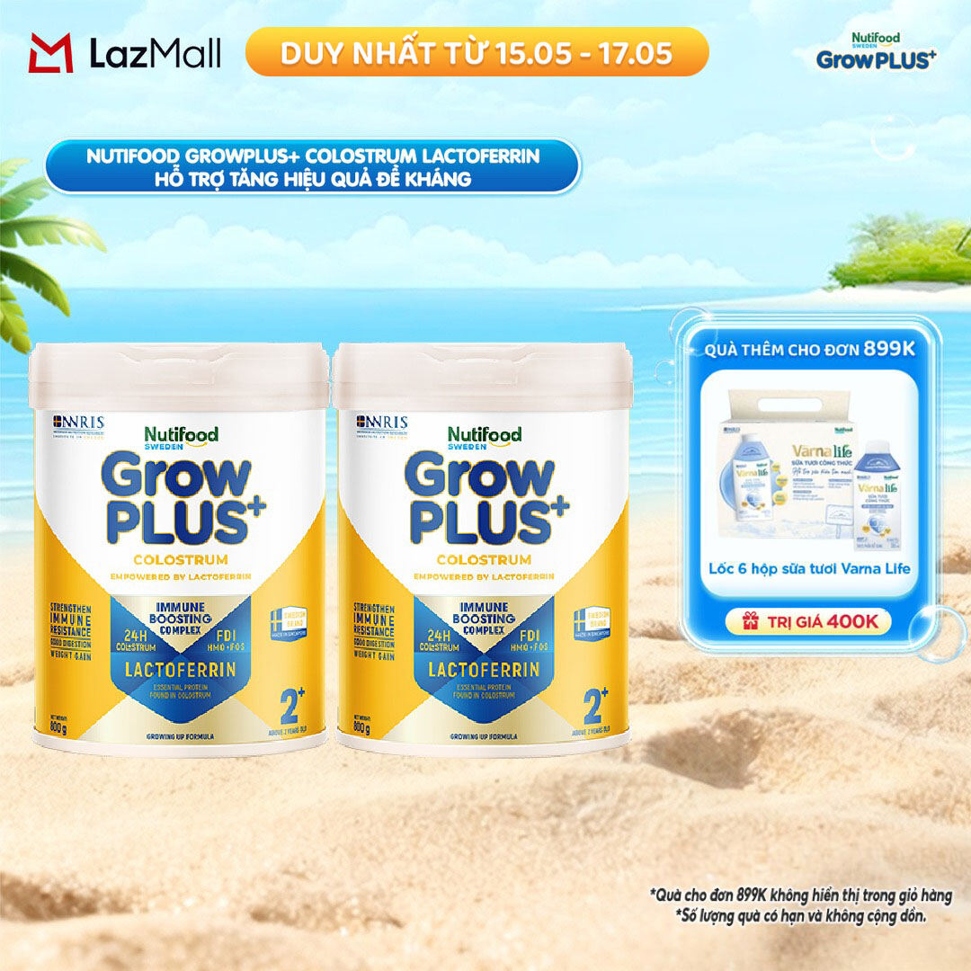 Combo 2 Sữa bột Nutifood Sweden GrowPLUS+ Colostrum Lactoferrin 2+ 800g