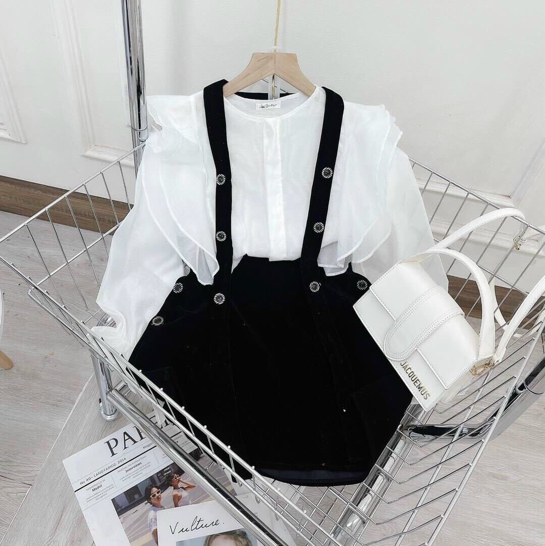 Set áo sơ mi và chân váy chữ A kèm dây
