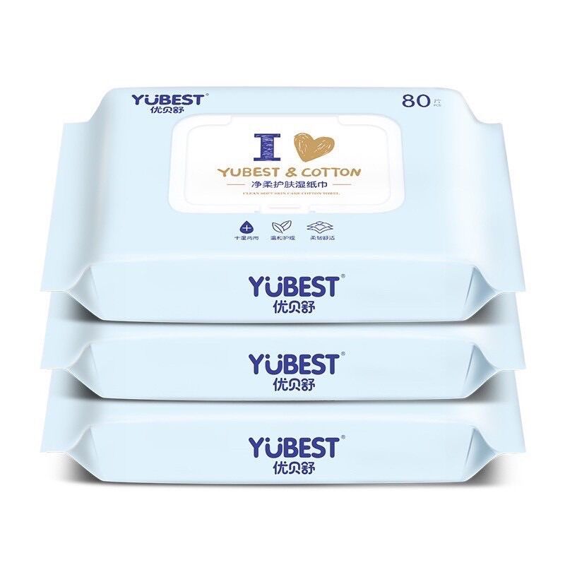 Khăn ướt yubest nội địa trung không mùi có nắp - loại 80 tờ