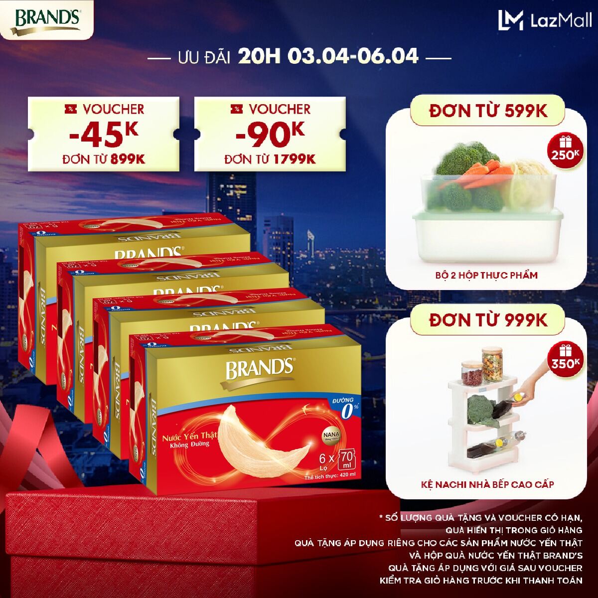 [Giao hàng 2h] Combo 4 Nước yến thật BRAND'S Không Đường (70 ml x 24 lọ)