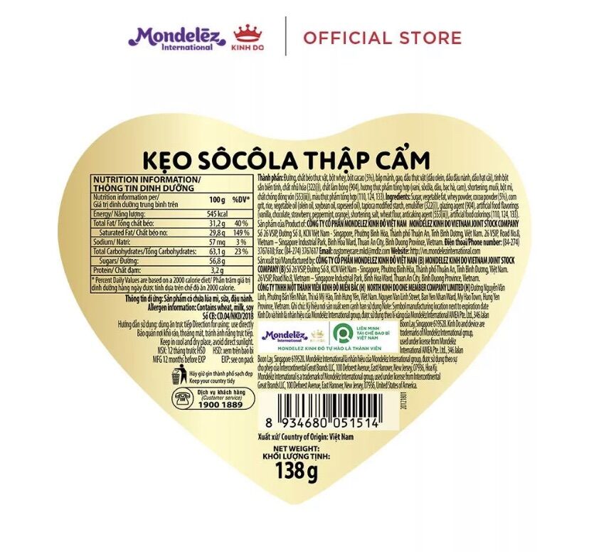 KẸO SOCOLA KINH ĐÔ THẬP CẨM HÌNH TIM 138G