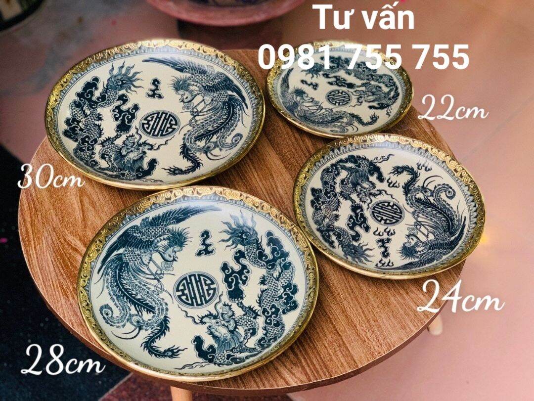 Đĩa Thờ men rạn cổ bọc đồng Mâm bồng gốm sứ Bát Tràng