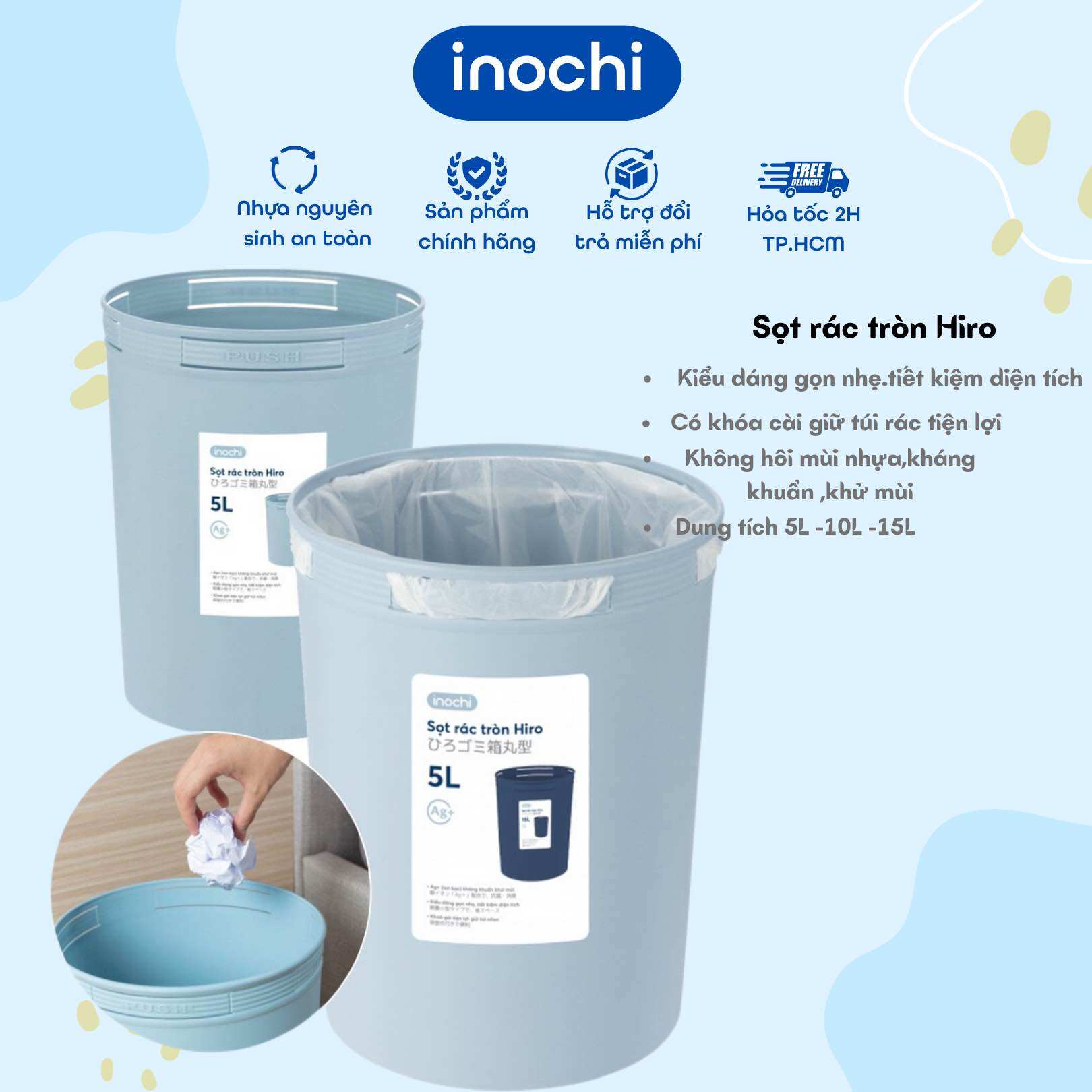Sọt rác hiro 5l ,10l,15l inochi đựng rác giấy, văn phòng, phòng ngủ .