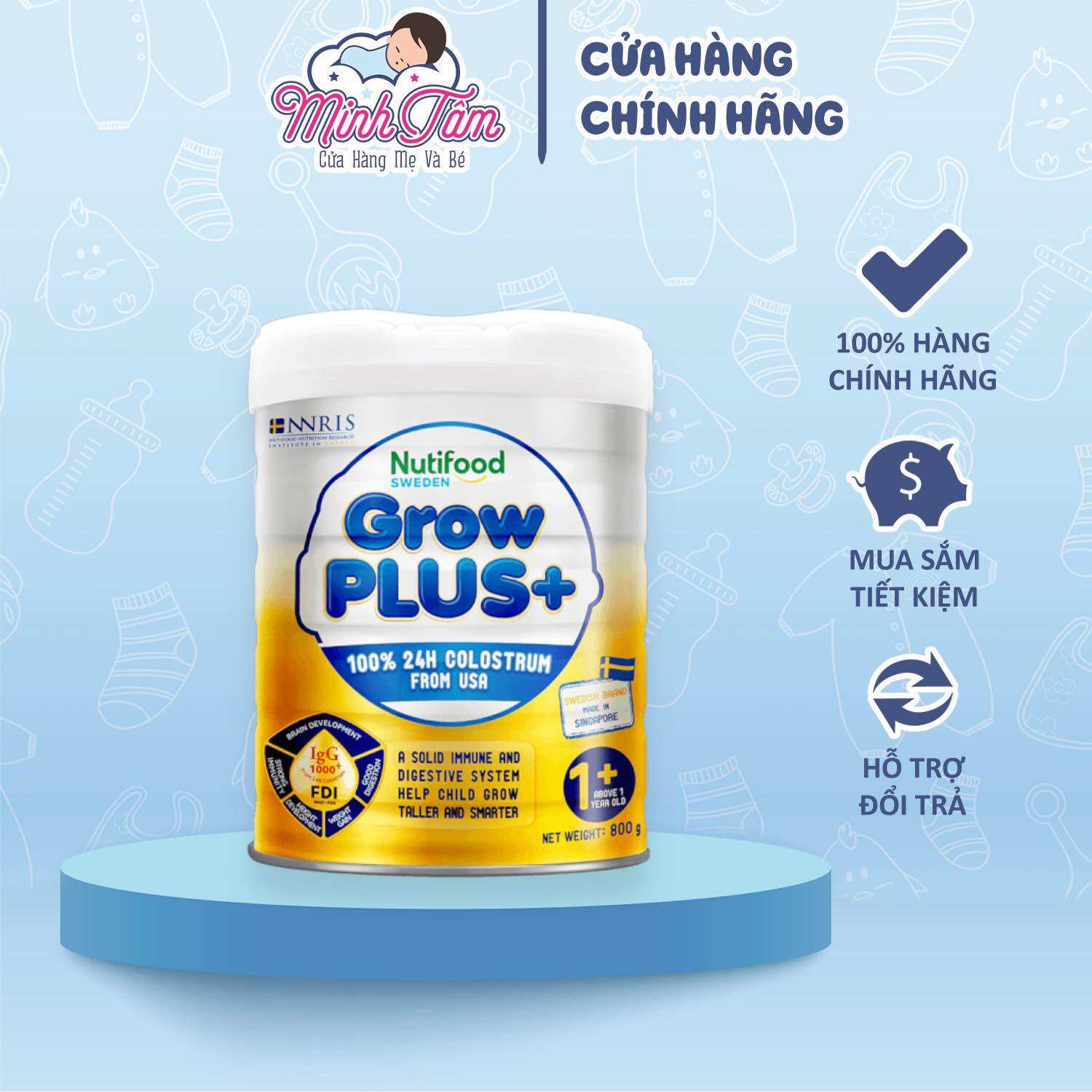 Sữa bột Nutifood GrowPLUS+ Vàng Bổ Sung Sữa Non 1+ (800g)