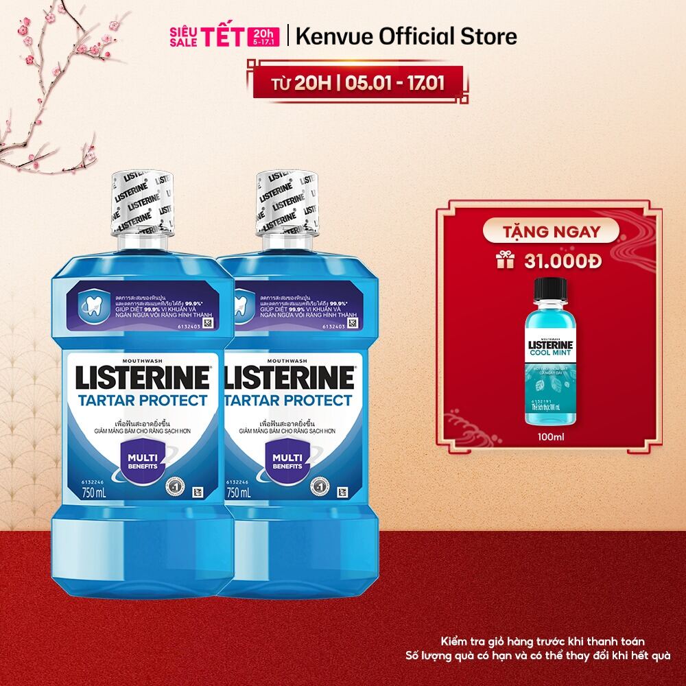 Bộ 2 Nước súc miệng ngăn mảng bám Listerine Tartar Protect 750ml/chai