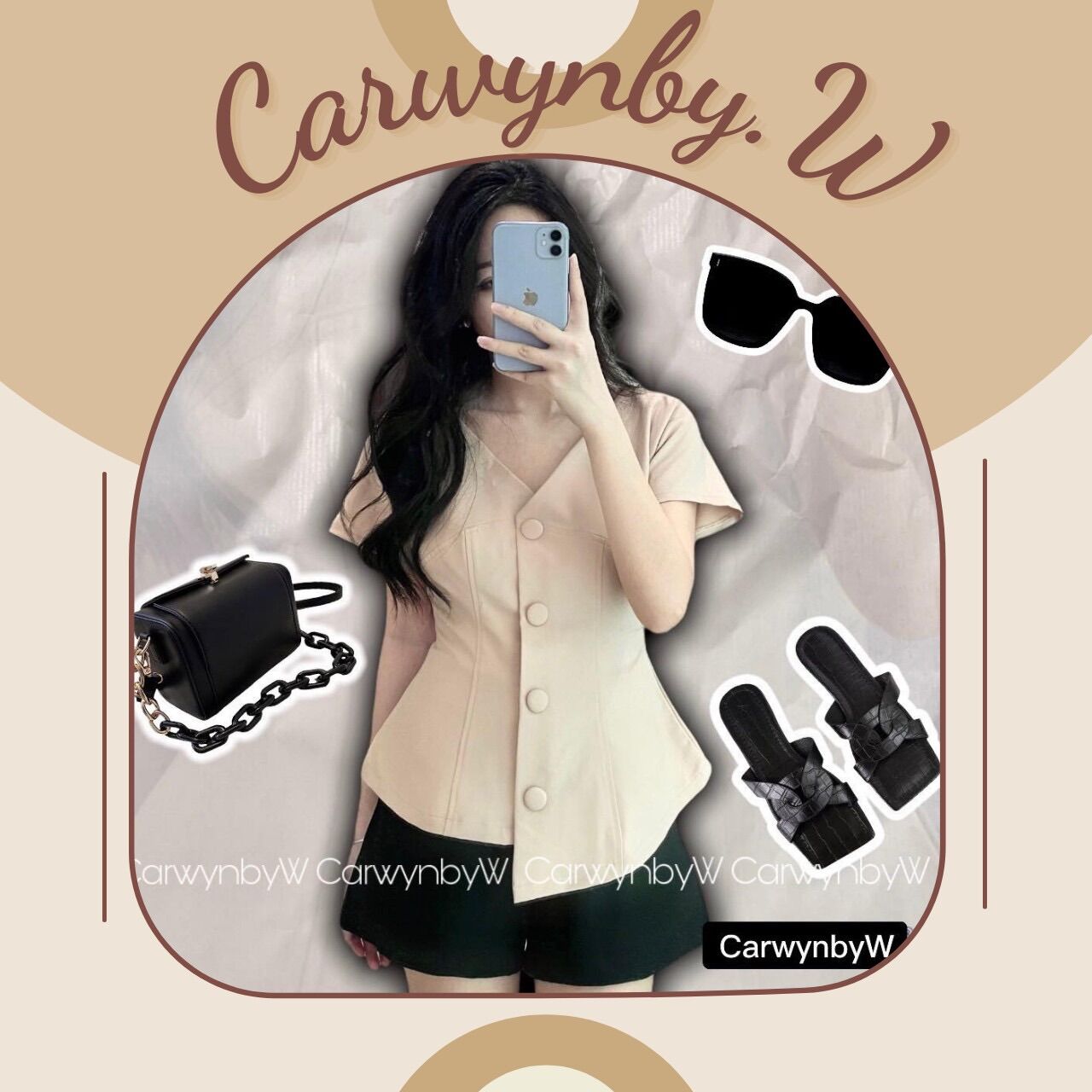 Carwynbyw - áo thiết kế cổ v nút bọc
