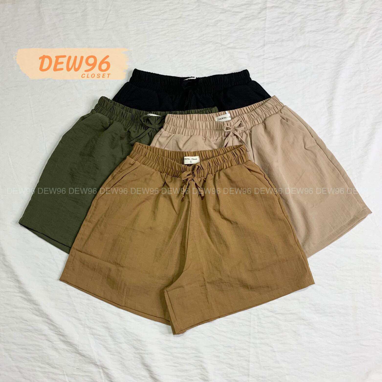 Quần short đũi nữ lưng cao cạp chun, quần đùi đũi nữ có túi trước