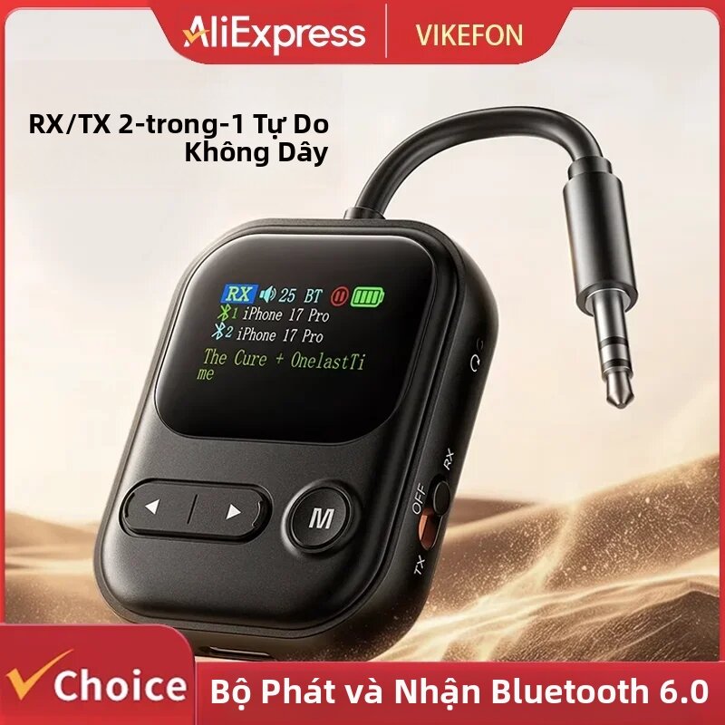 Bộ Thu Phát Bluetooth 6.0 VIKEFON Bộ Chuyển Đổi 2 Trong 1 RT/TX Có Màn Hình LED Mic Cho Loa Ô Tô 3,5mm Aux Dongle