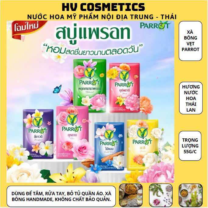  LỐC 6 CỤC XÀ BÔNG CON VẸT THÁI LAN PARROT Hương Nước Hoa   Bản Mới   Chiết Xuất Thiên Nhiên Tươi Mát 55g x6 Dưỡng Body Dưỡng Da Body 