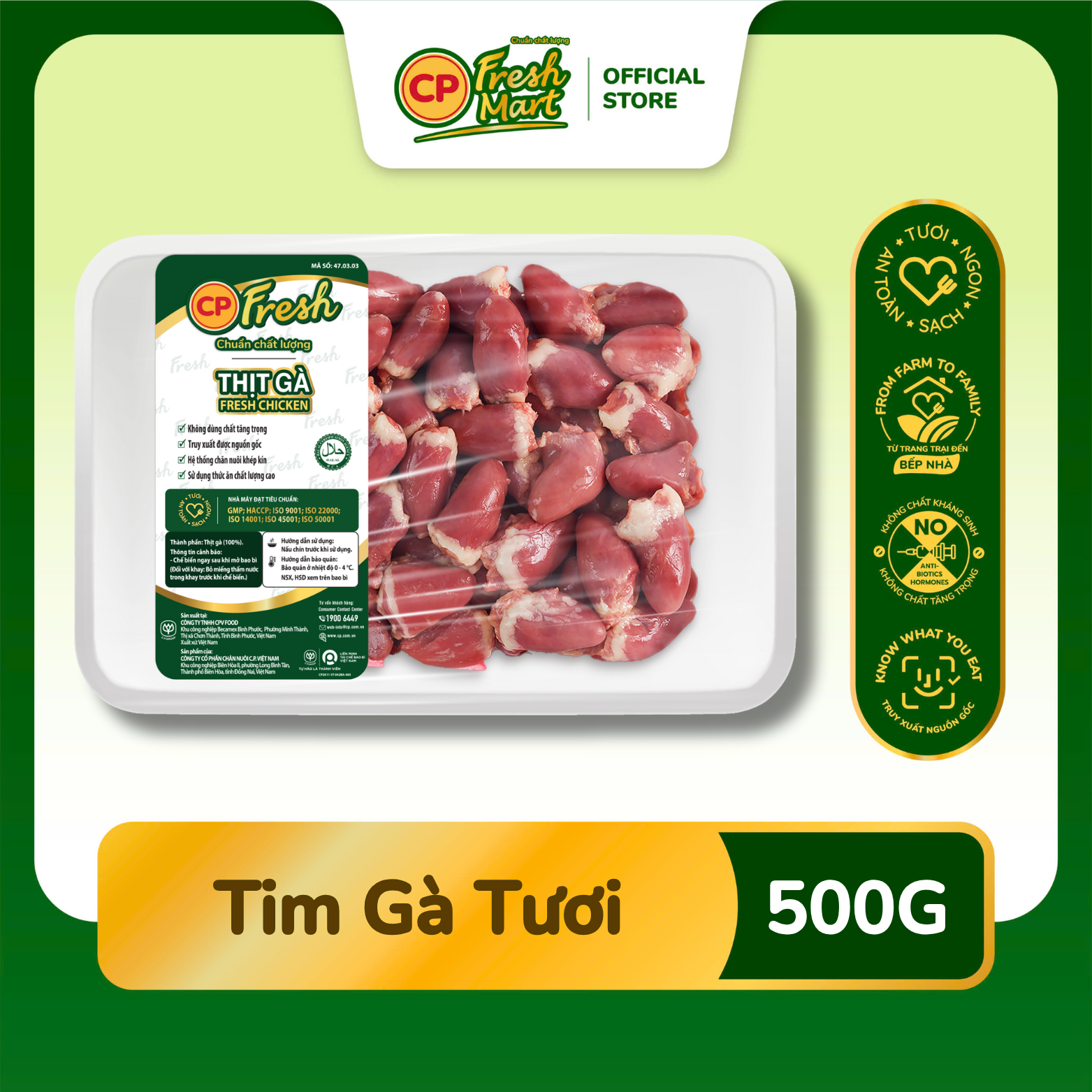 Tim Gà CP Tươi Khay 500G - Tươi Ngon Tiện Lợi - Mâm Cơm Gia Đình - CP Fresh Mart