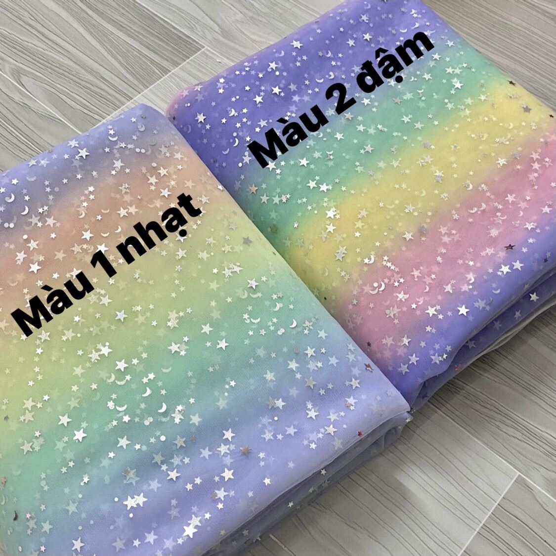 1M Vải Lưới Tutu Mềm Ombre Màu Pastel Đính Sao