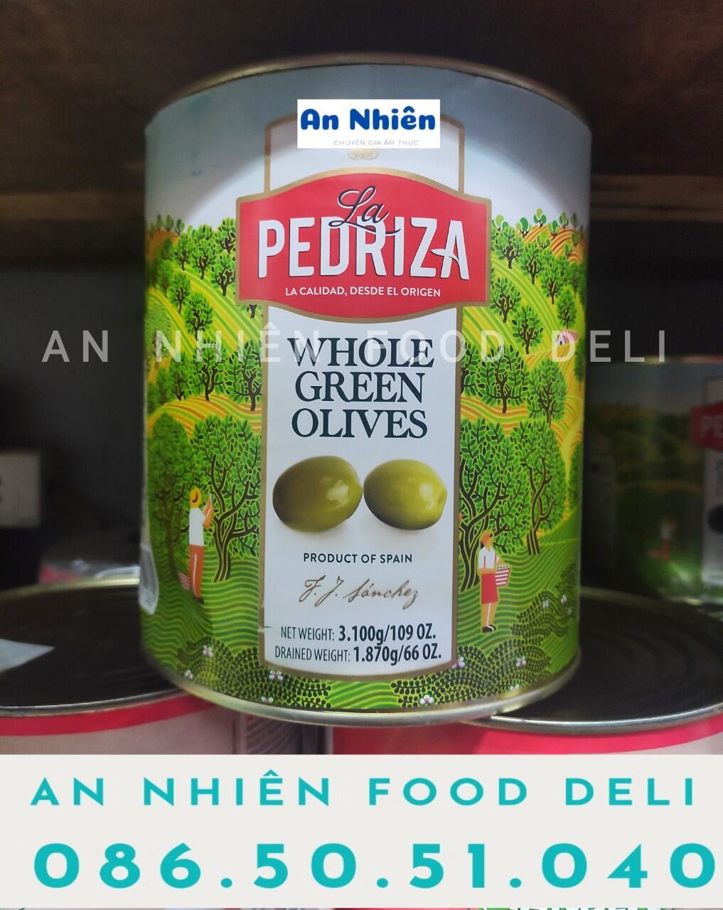 Quả Oliu Xanh Đóng Hộp 3kg hiệu La Pedriza Whole Green Olives