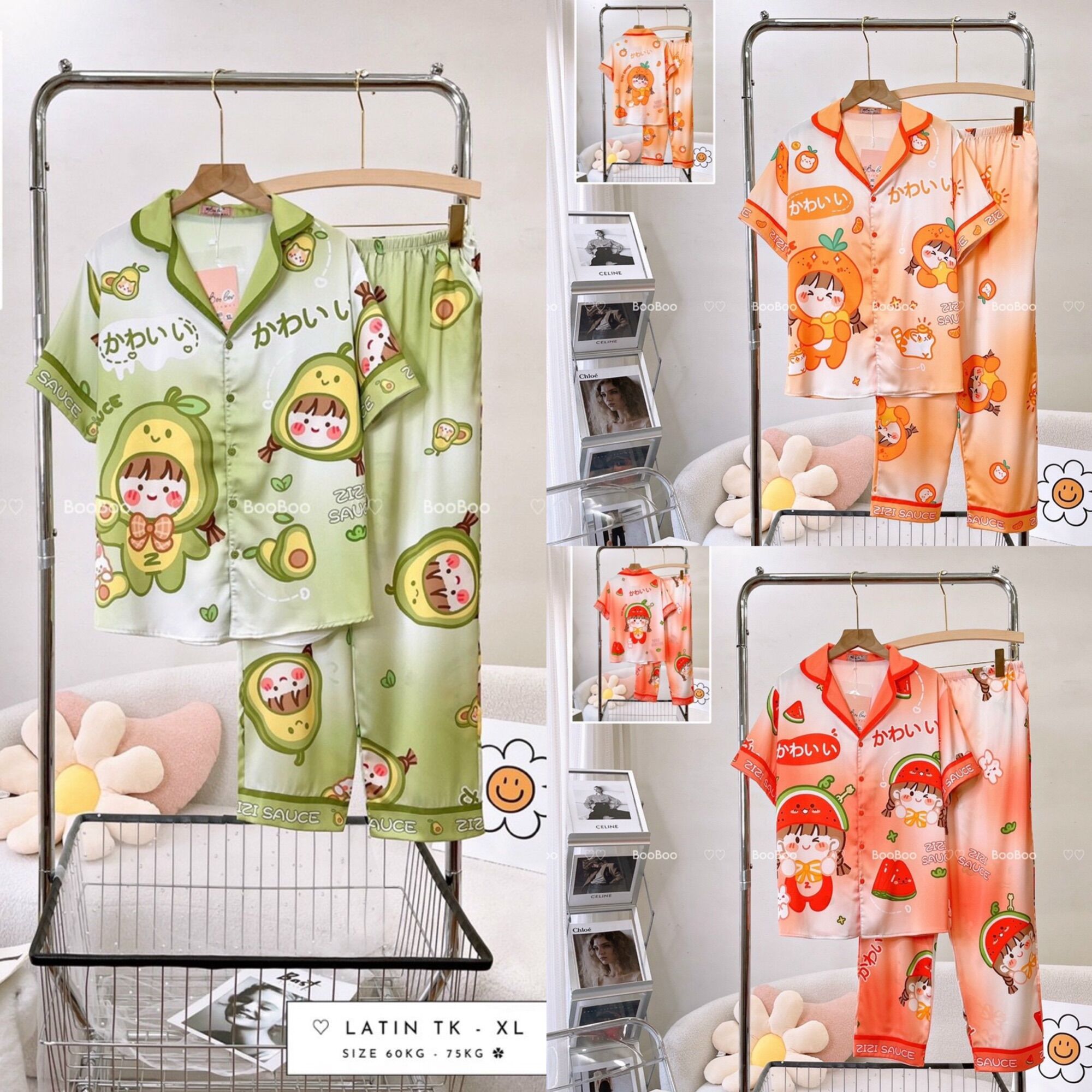 Bigsize Đồ Bộ Pijamas Boo Lụa Latin/Mango Form Tay Ngắn/Đùi Size XL (60-72kg)