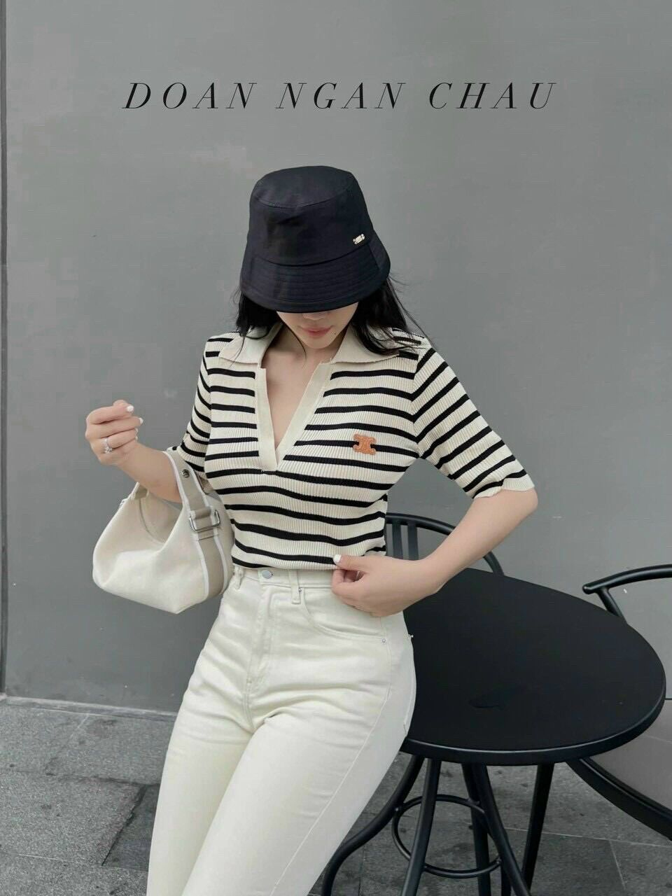 Áo kiểu cổ trụ bẻ sọc xinh đẹp TS