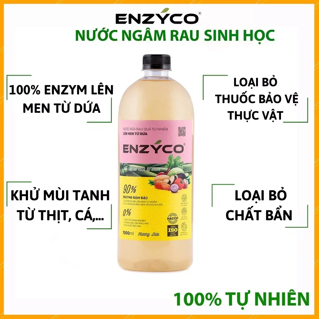 Nước ngâm rau củ quả sinh học ENZYCO Hương Dứa 1 lít, làm sạch thực phẩm