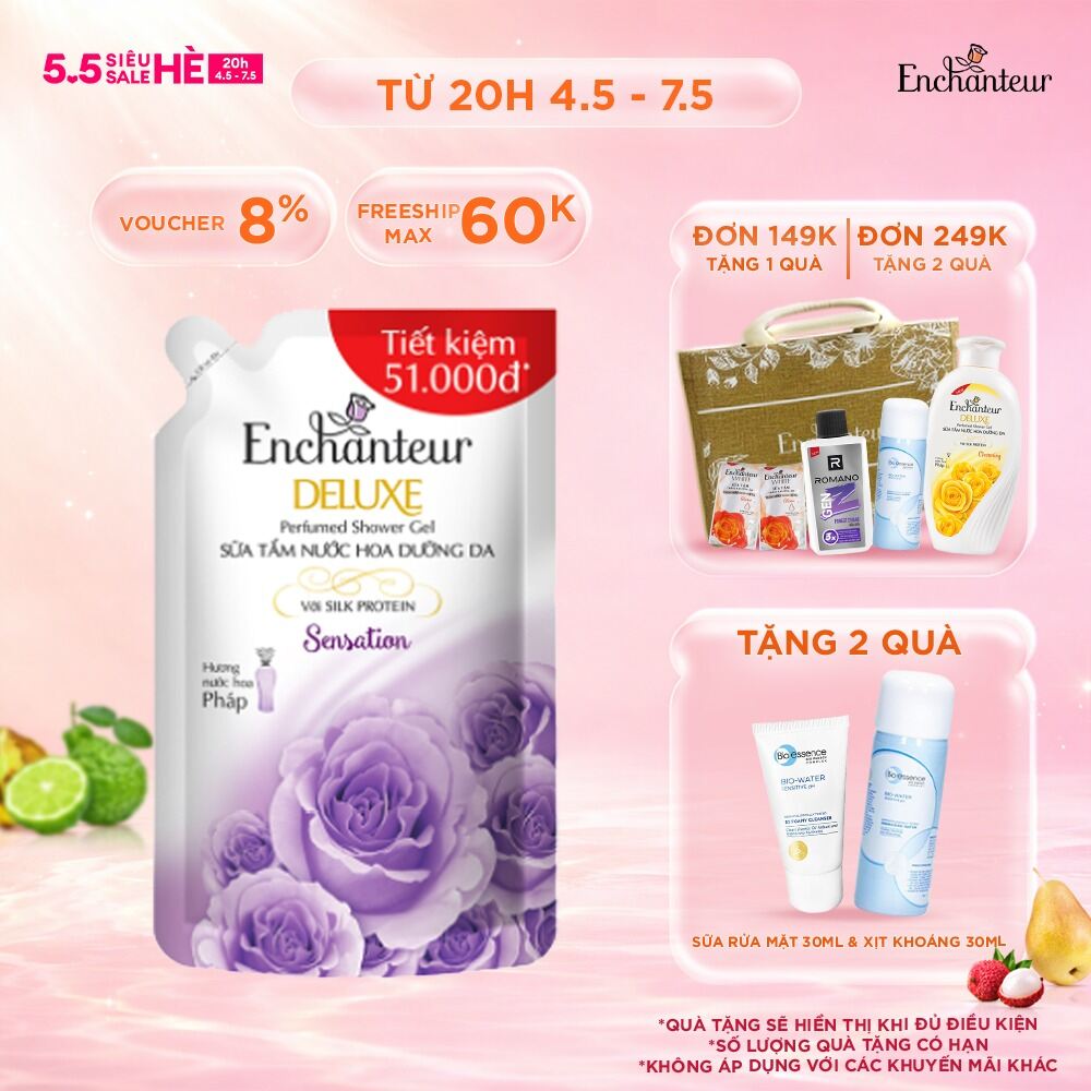 Túi Sữa Tắm hương nước hoa dưỡng da Enchanteur Sensation/Charming 450g/640g