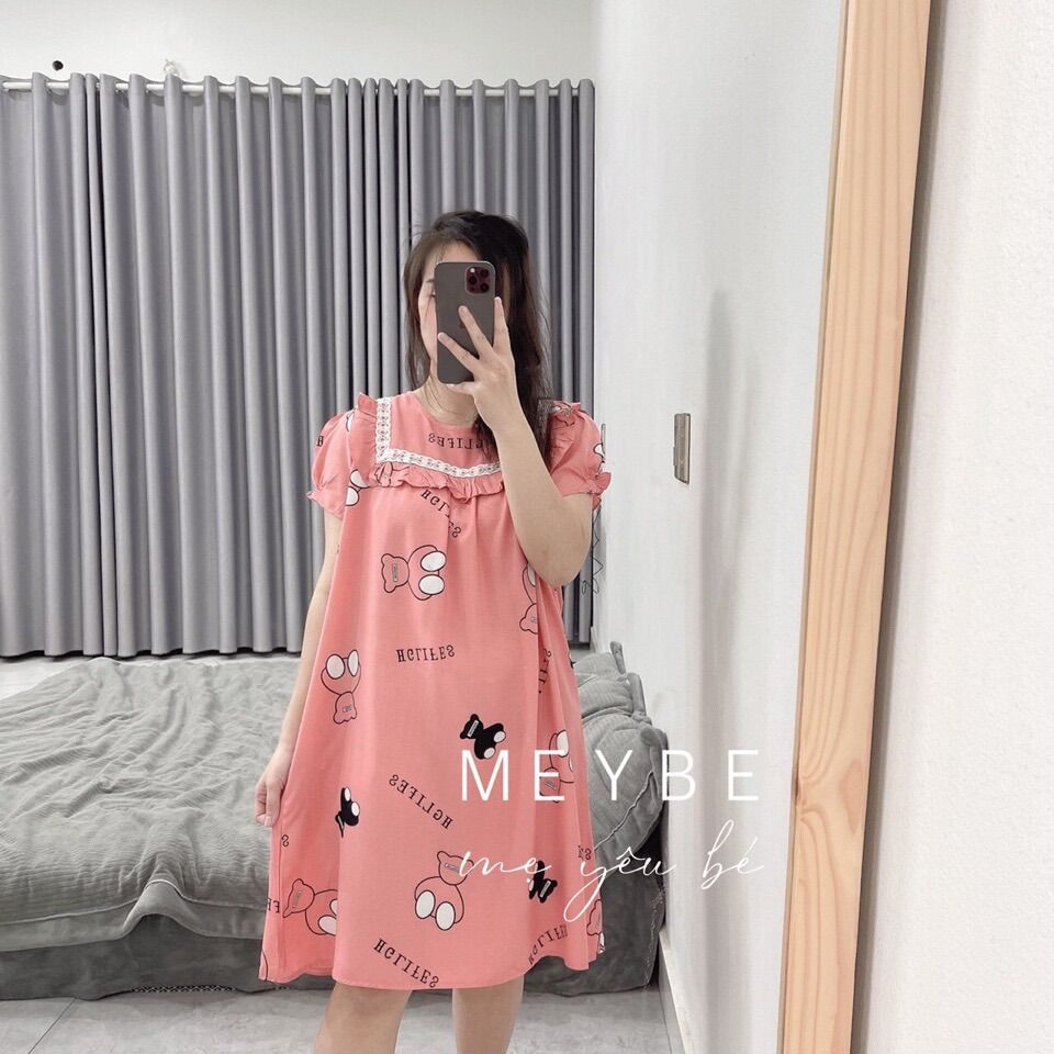 Đầm bầu lanh mặc nhà có tay siêu mát