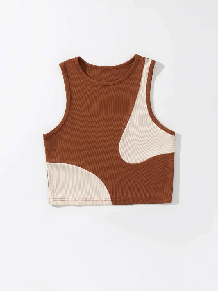 Áo croptop màu NÂU Vá 2 mảnh nude