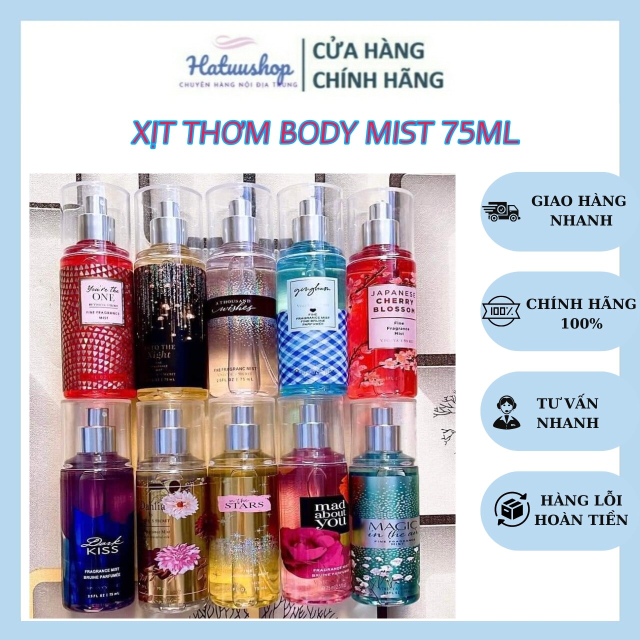 Xịt Thơm Body Mist 75Ml Hàng Nội Địa Trung Hương Thơm Quyến Rũ Ngọt Ngào Không Hơi Mùi Cồn, Phù Hợp Mọi Độ Tuổi