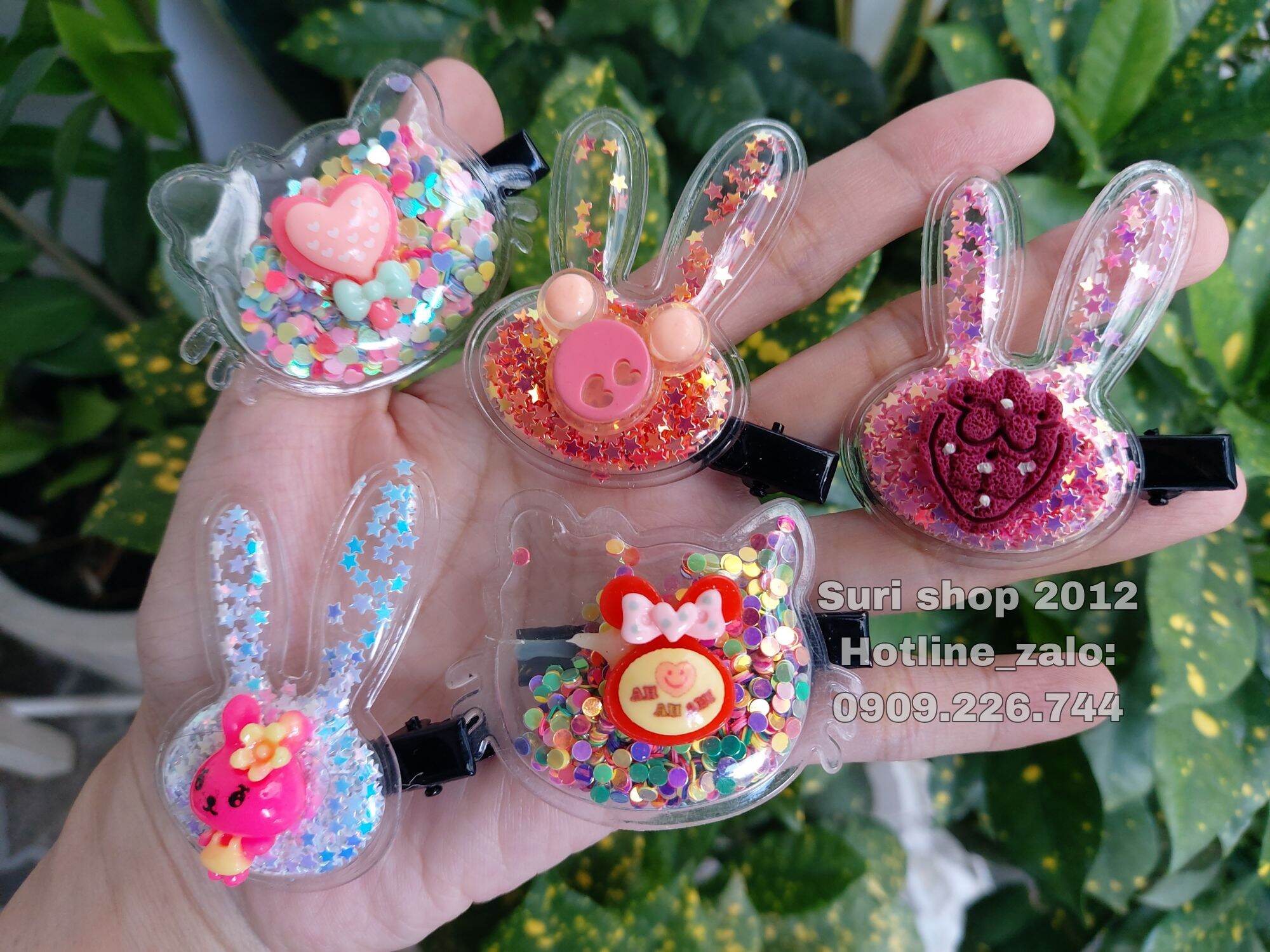 01 Kẹp tóc mái cho bé kim tuyến gắn charm dễ thương