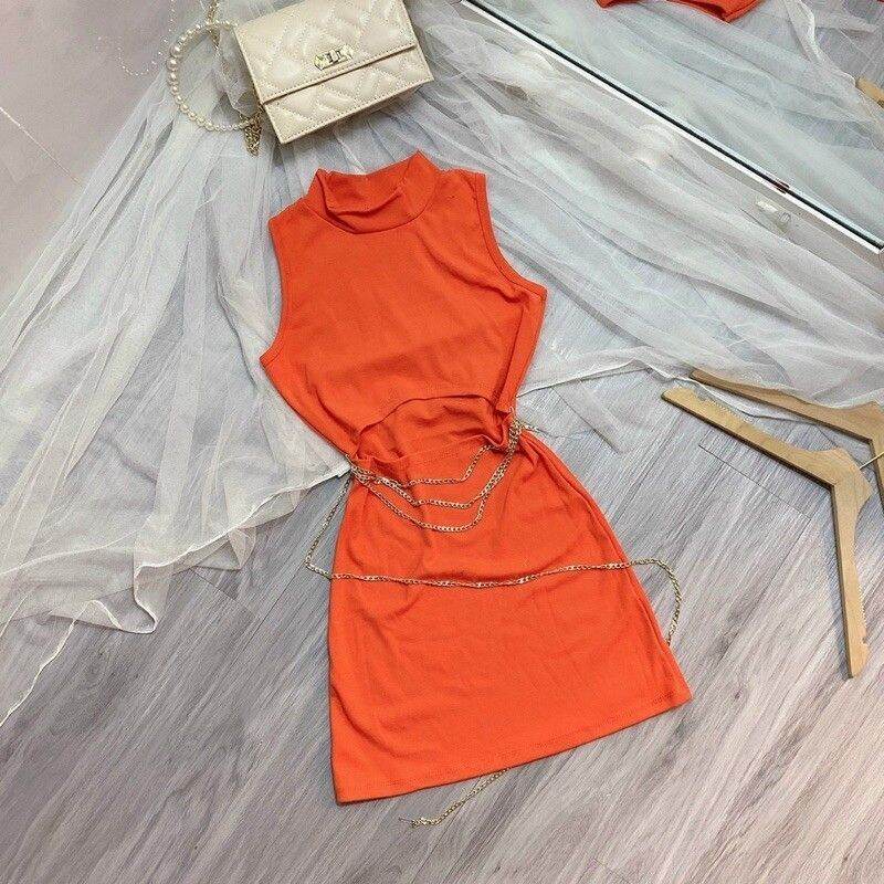 [HCM]đầm body 3 lộ phối xích eo
