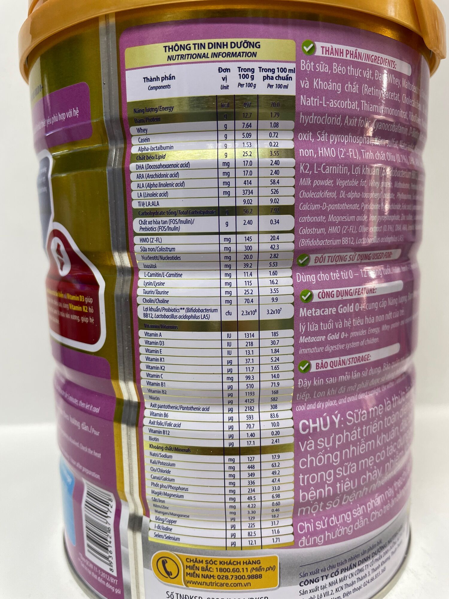 Sữa bột Metacare Gold ( mẫu mới 0+ ) - lon 800g date: 8/2024