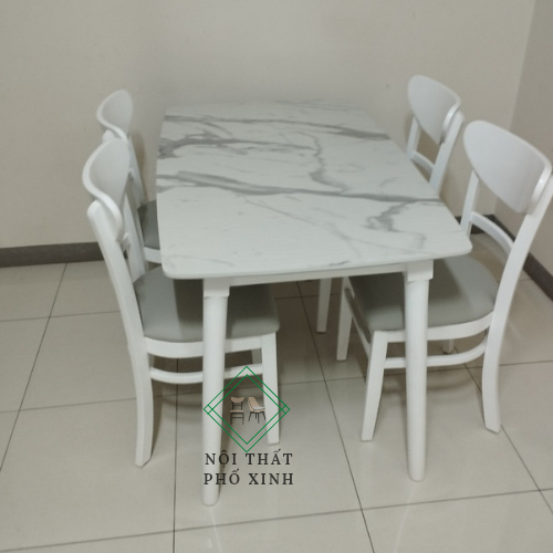 bộ bàn ăn mango giả đá 4 ghế 40*42cm