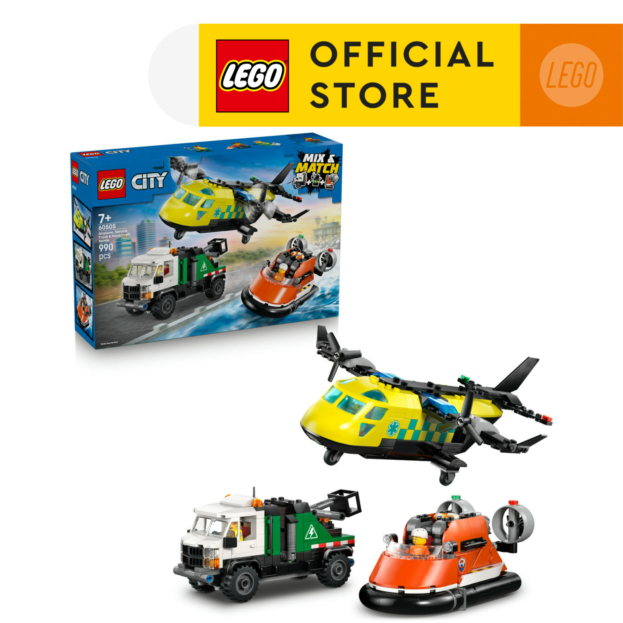 LEGO CITY 60505 Đồ Chơi Lắp Ráp Máy Bay Xe Tải Dịch Vụ Và Tàu Đệm Khí (990 chi tiết)