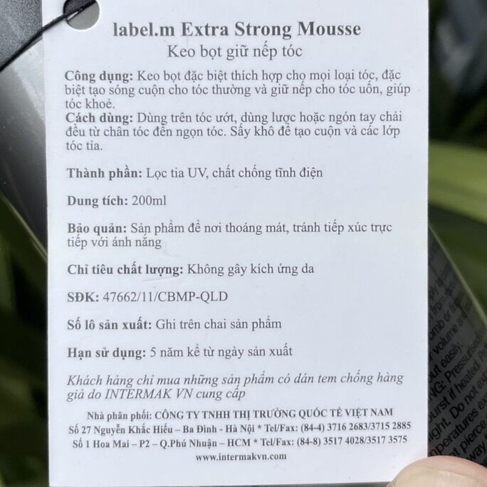 KEM BỌT SIÊU GIỮ NẾP CHO TÓC THƯỜNG LẪN TÓC UỐN LABEL.M EXTRA STRONG MOUSSE 200ml