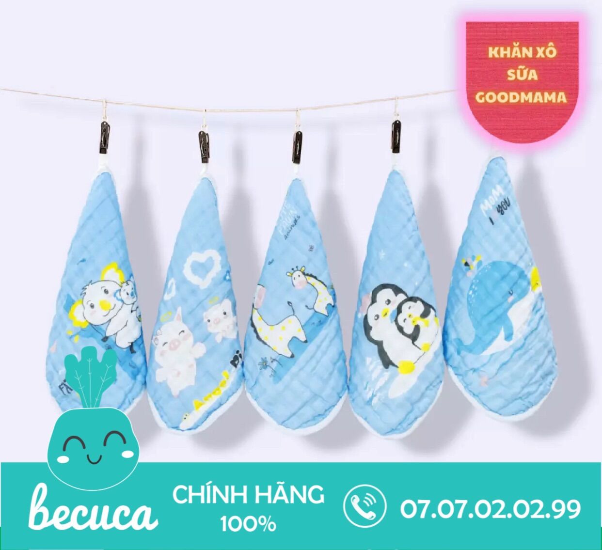 Khăn sữa xô 6 lớp goodmama cao cấp nền màu cho bé