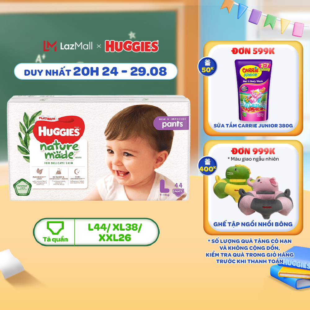 Tã/Bỉm quần Huggies Platinum NatureMade M58/ L44/ XL38/ XXL26