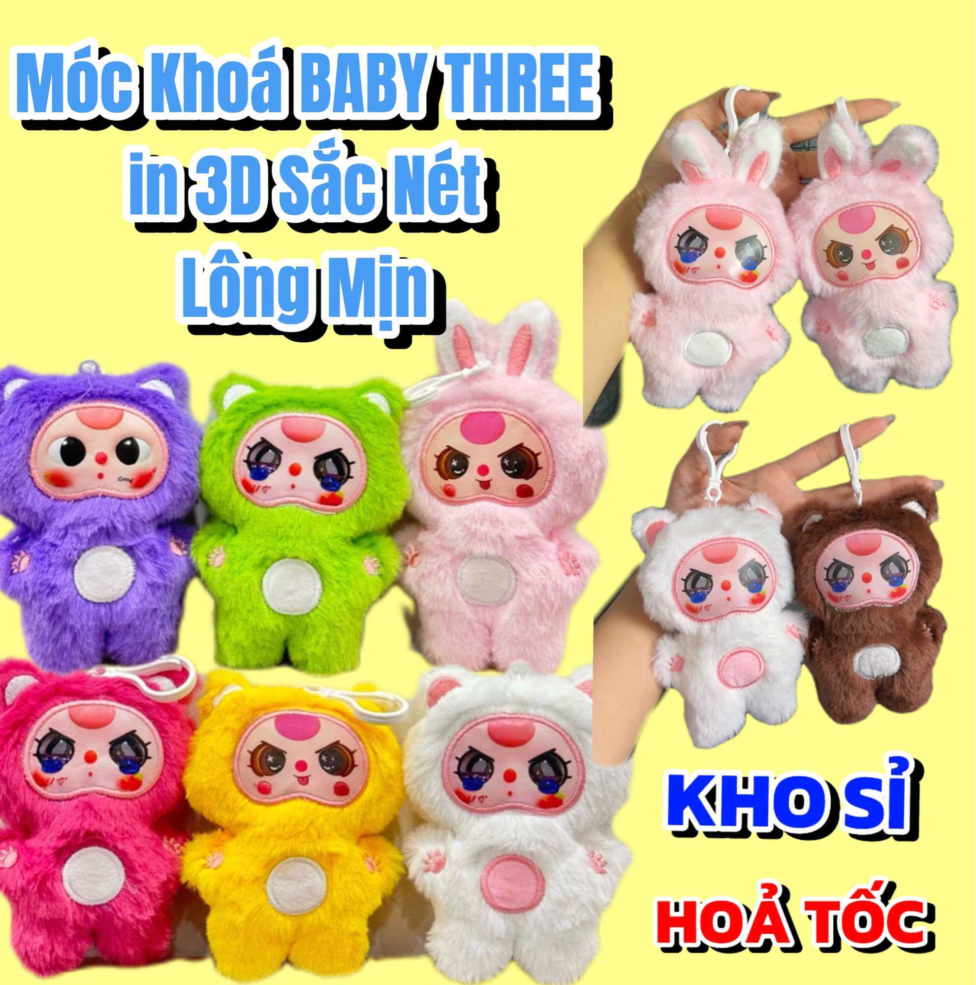 (KHO SỈ)MÓC KHOÁ GẤU BÔNG BÉ BA-BABY THREE Mặt in 3D Sắc Nét Dễ Thương-Treo Balo,Túi Xách Xinh Xắn-Migo-