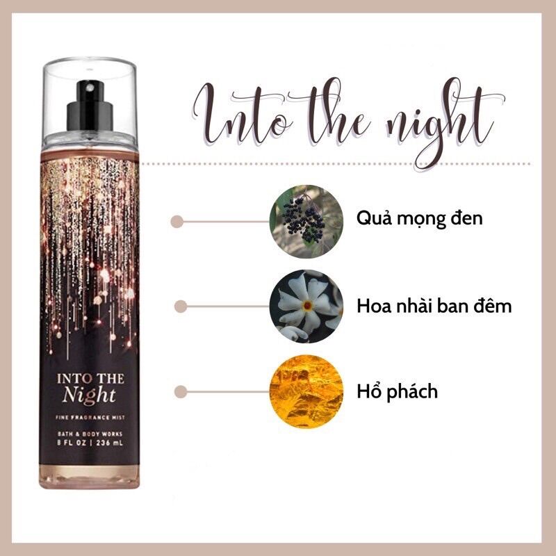 Xịt thơm toàn thân bath and body work into the night 236ml