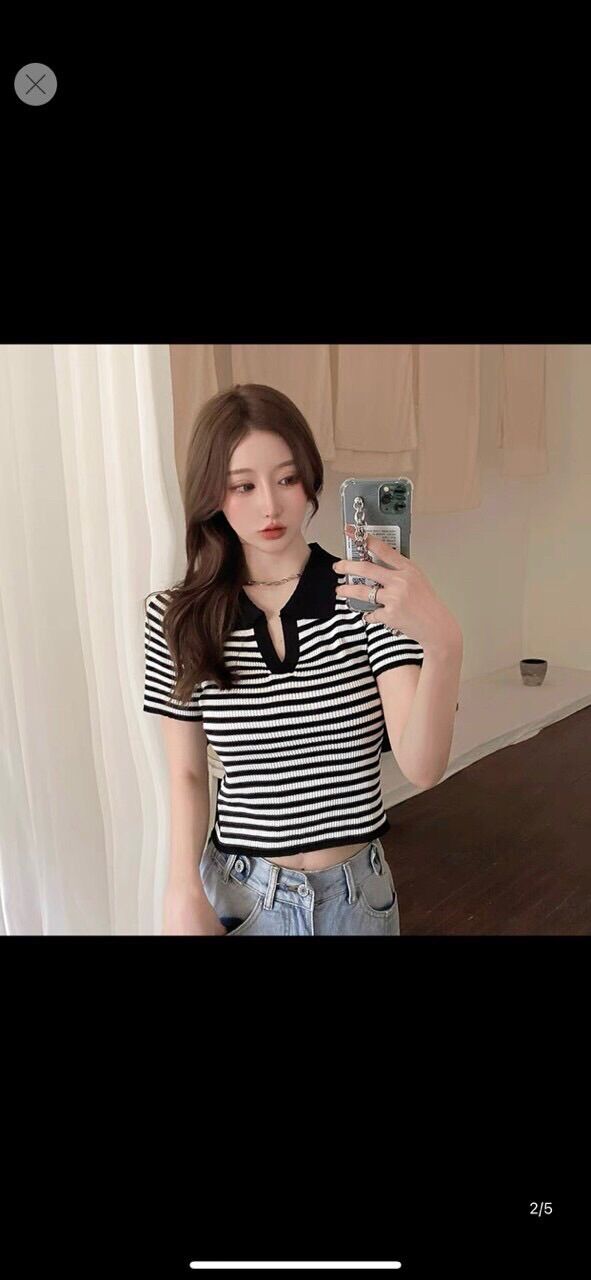 Áo kẻ polo cổ bẻ dáng croptop PoLo03