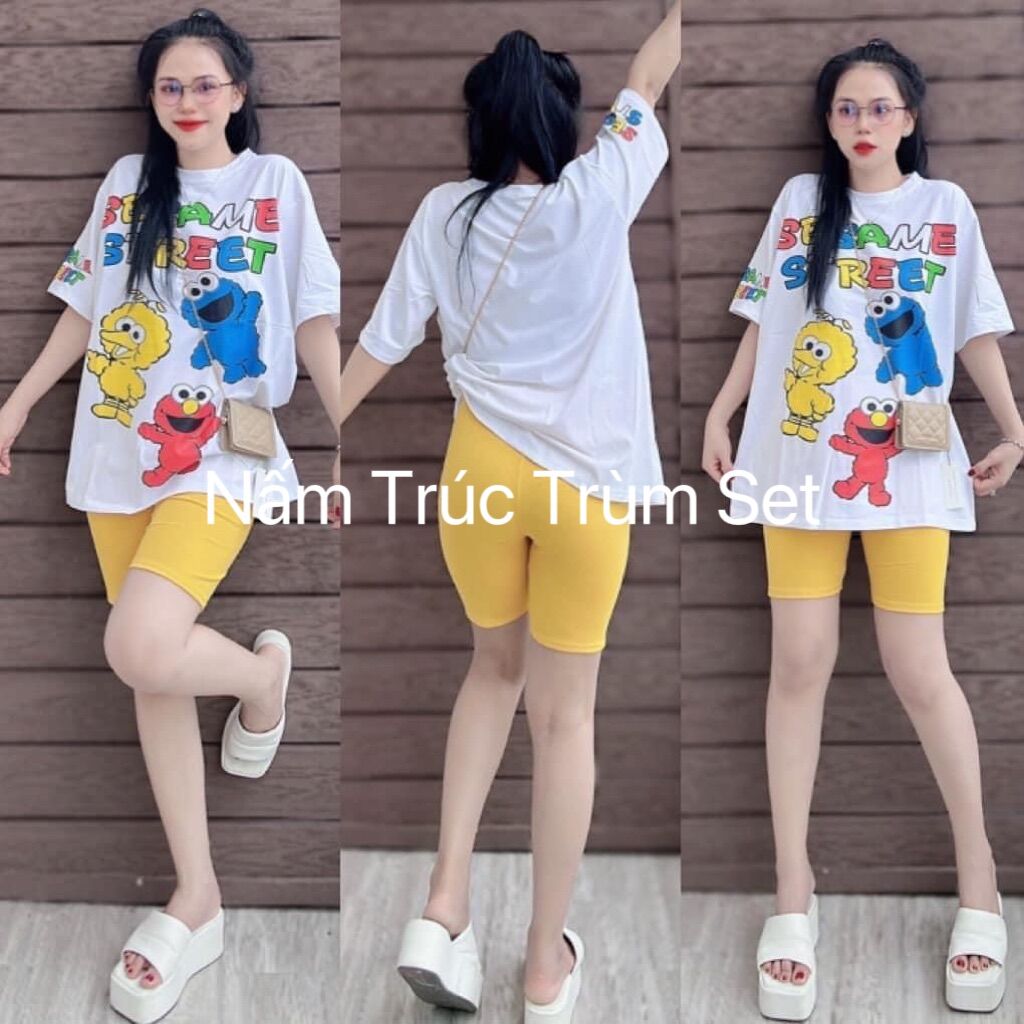 Set đồ nữ áo thun form rộng quần ngố borip hình in sắc nét