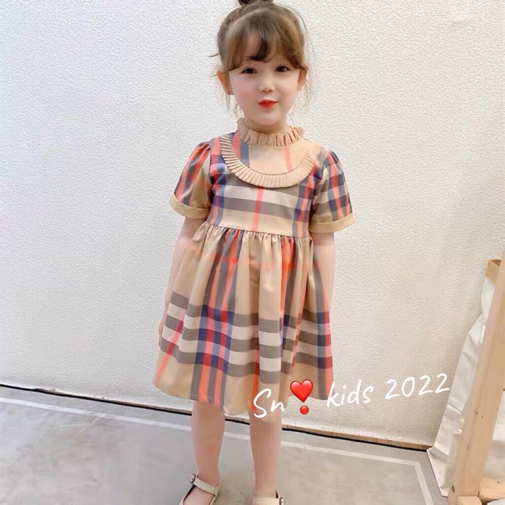 Váy đầm kẻ bbr cộc tay dáng yêu cho bé gái