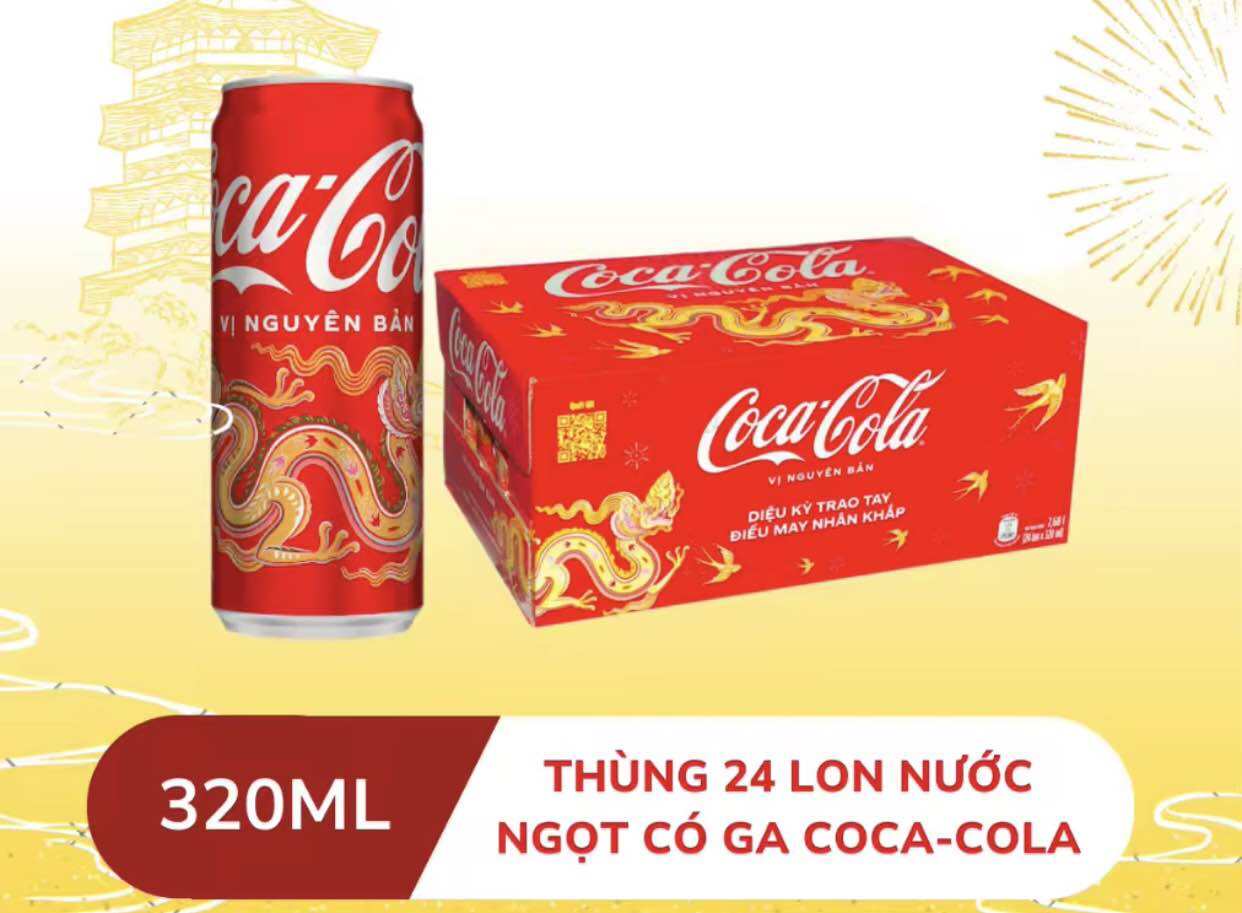 Thùng 24 lon Nước ngọt Coca Cola vị nguyên bản 330ml x 24 lon