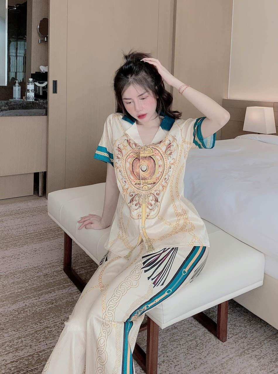 [LỤA XƯỚC] Đồ Bộ Pijama Nữ VS Vàng Xanh Lụa Xước Thiết Kế