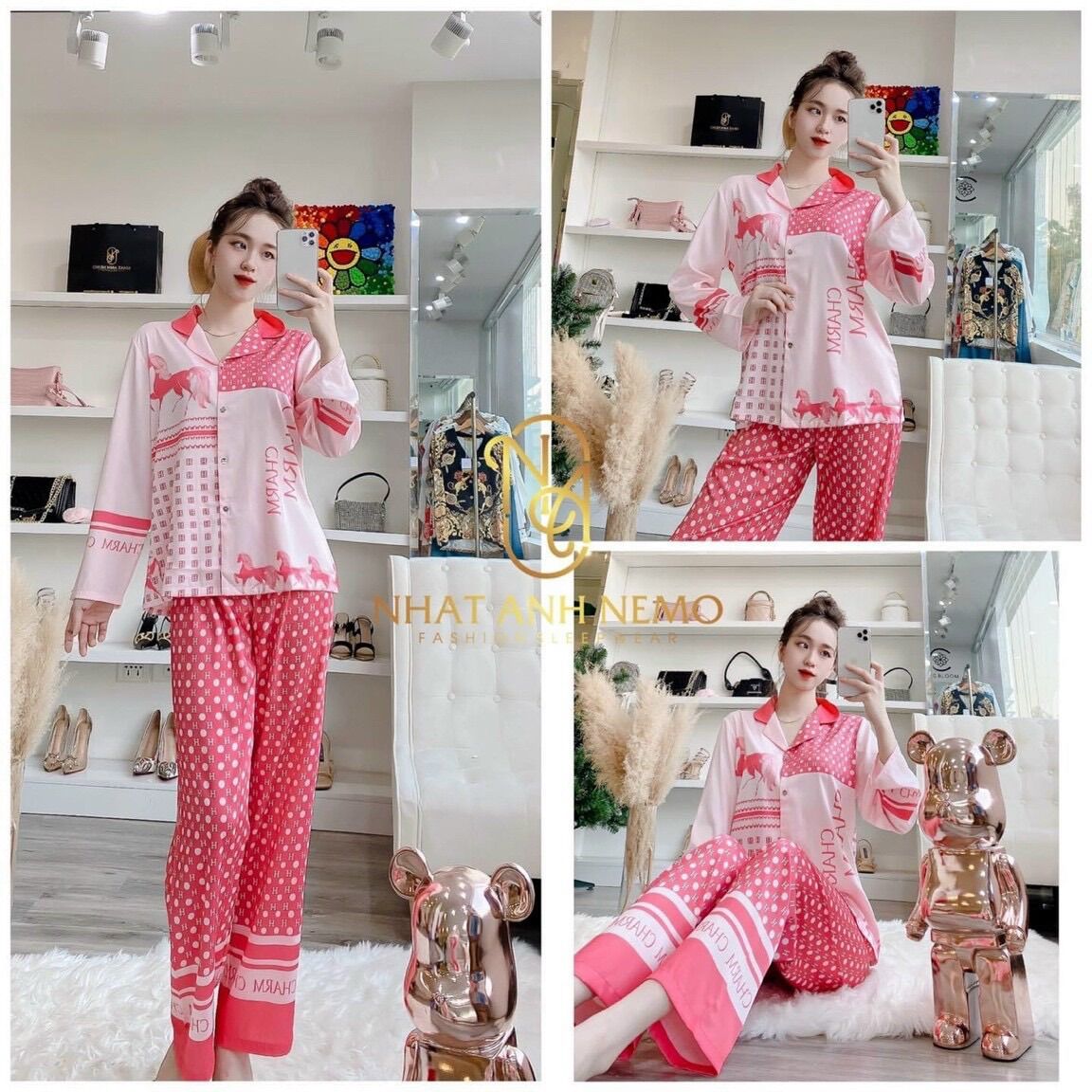 Set bộ Pịama lụa cao cấp tay dài quần dài dưới 60kg