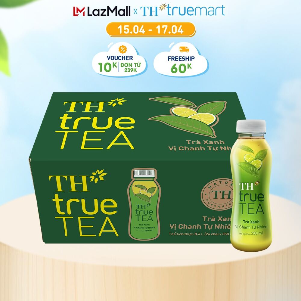 Thùng 24 chai trà xanh vị chanh tự nhiên TH true TEA 350 ml (350 ml x 24)