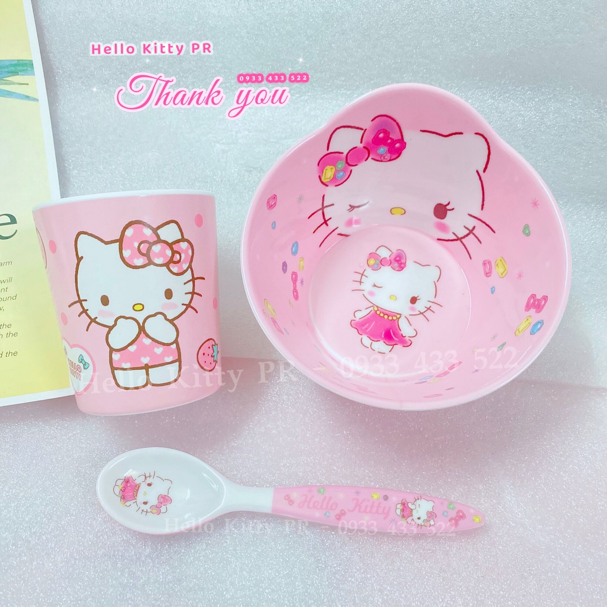 Combo chén lớn, ly cốc 200ml Hello Kitty