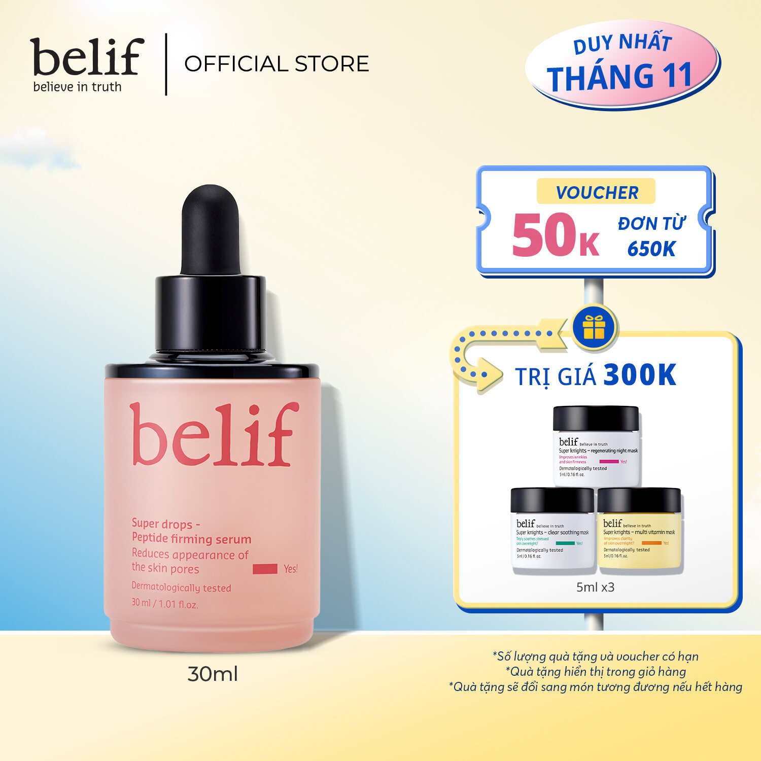 Tinh chất tái tạo và cải thiện nếp nhăn belif Super drops - Peptide firming serum 30ml