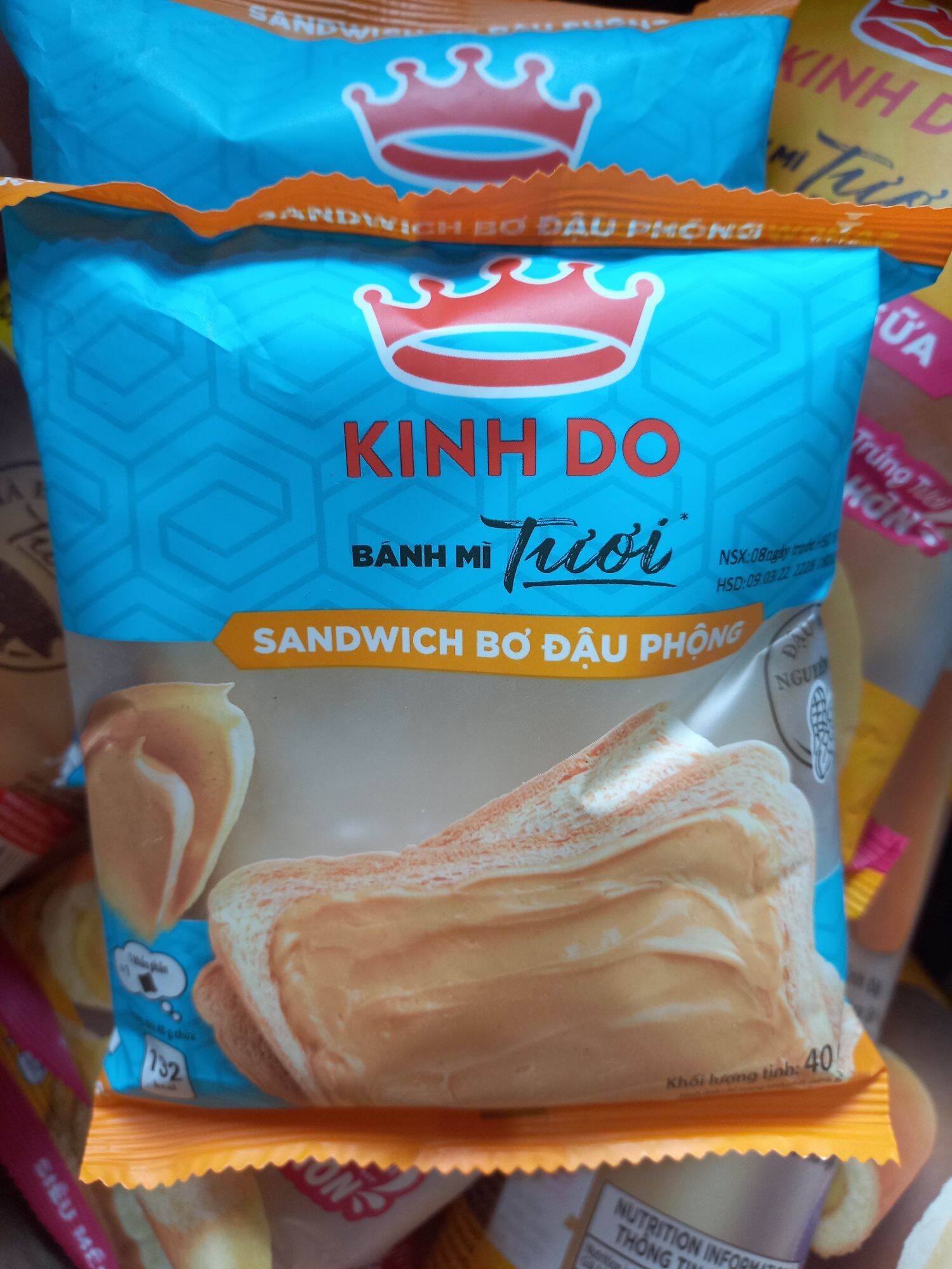 Bánh Mì Tươi Kinh Đô Lát Bơ Đậu Phộng ( Lốc 10 Bánh×40gam)