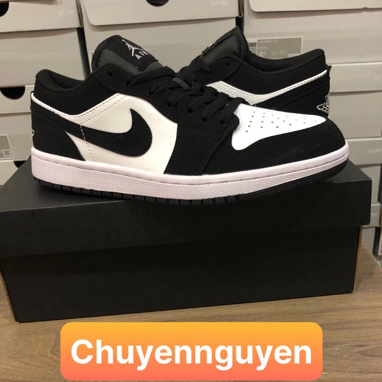 CHIU Sneaker  Giày thể thao Jordan 1 cổ thấp đen trắng phiên bản cao cấp