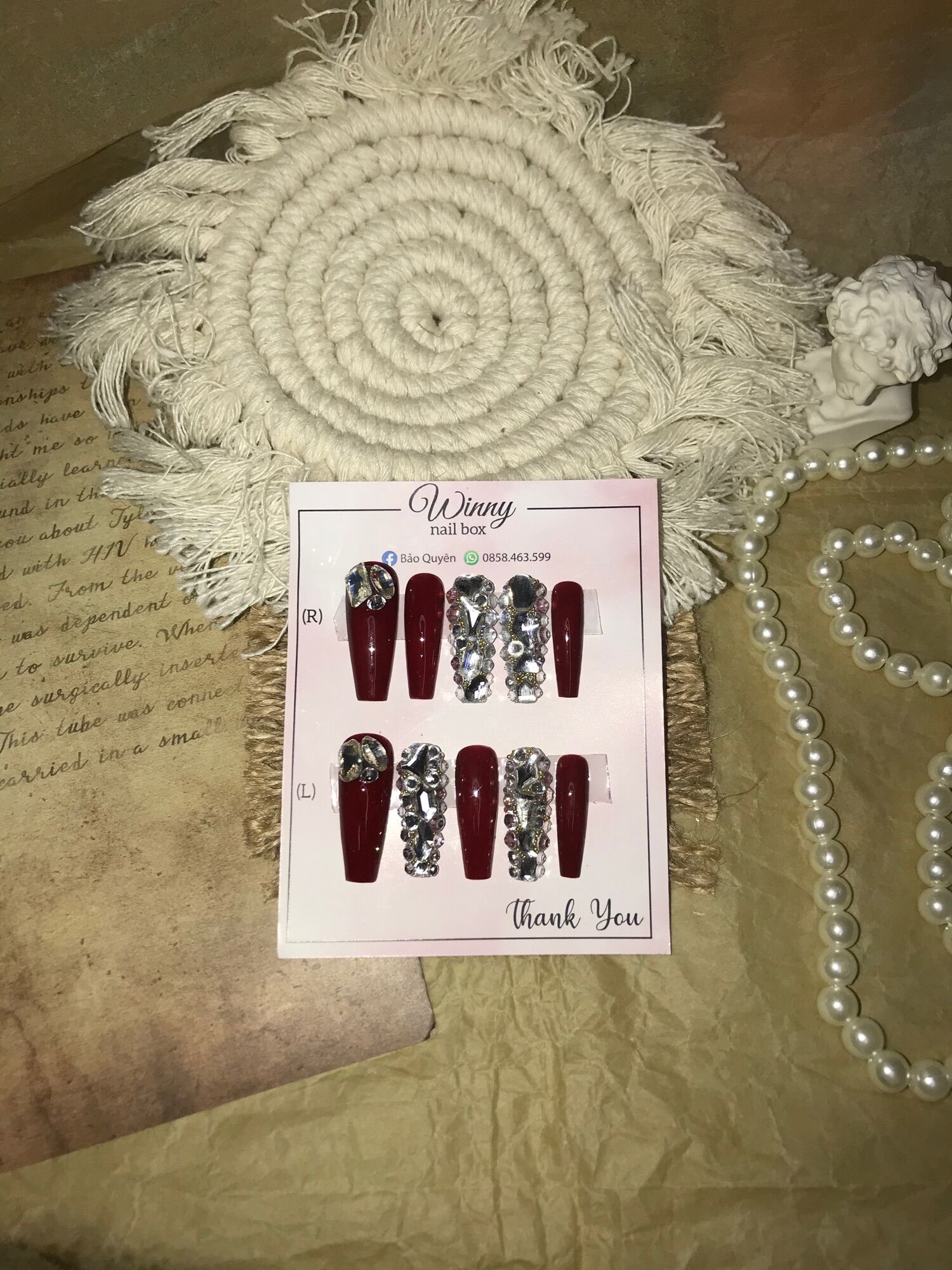 Nailbox móng up móng giả đỏ đính đá cao